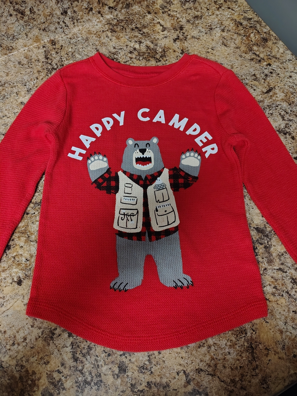 Old Navy Red 'Happy Camper' Bear Graphic Long-Sleeve Tee
